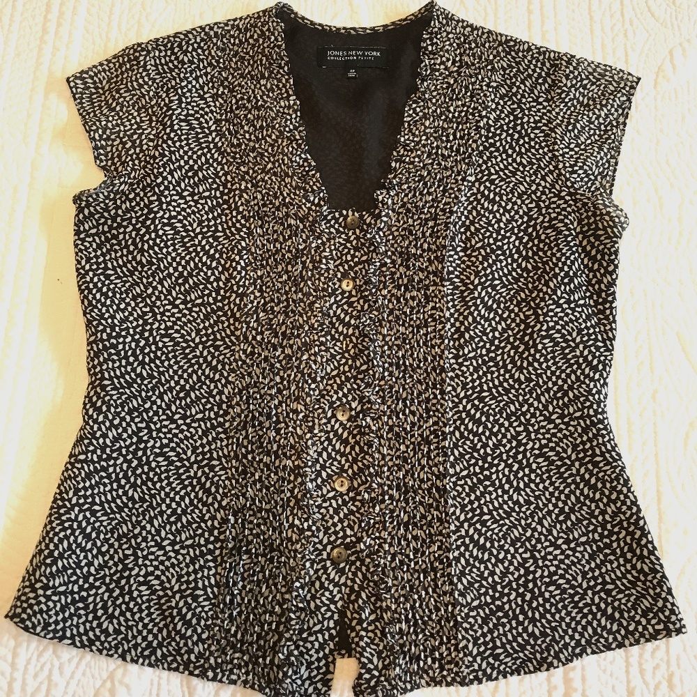 Jones New York 100% Silk Blouse Small Brown Print